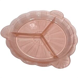 Vintage 1930s Hazel Atlas Depression Glass Ridge Satin Fan Divided Relish Dish